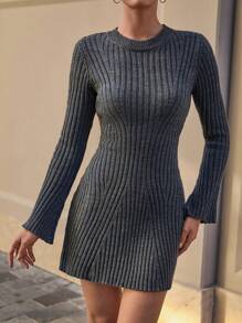 EURMUSE Plus Woman A Shape Comfy And Warm Basic Sweater Dress - Dark Grey - View 7