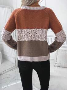 EMERY ROSE Women's Autumn Winter Contrast Color Round Neck Raglan Long Sleeve Loose Casual Sweater, Knit Pullover Fall - Multicolor - View 2