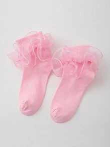 ROMWE Kawaii 女士 3D 花卉蕾丝中筒袜 - 淺粉色 - 查看 2