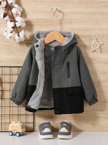 SHEIN Baby Boys Contrast Color Patchwork Thick Hoodie