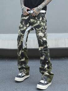 Manfinity LEGND Men's Casual Cargo Pockets Camouflage Print Straight Leg Denim Jeans - Multicolor - View 3