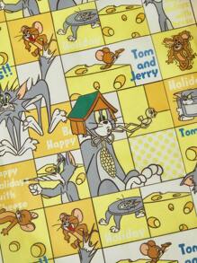 TOM & JERRY X SHEIN 1pc Full Printed RPET Foldable Reusable Shopping Bag, Fashionable Butter Yellow Bag For Women