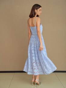 MOTF STUDIO VÁY TRÒN LỚP REN GUIPURE CÓ CHI TIẾT NGỌC TRAI GIẢ - Màu xanh lam - Xem 6