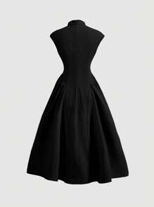 SHEIN MOD 女式立领纽扣连衣裙 - 黑色 - 查看 2