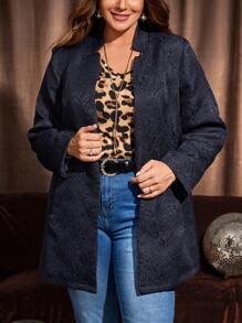 EMERY ROSE Plus Size Women's Textured Simple Daily Long Sleeve Jacket - Blue - View 4