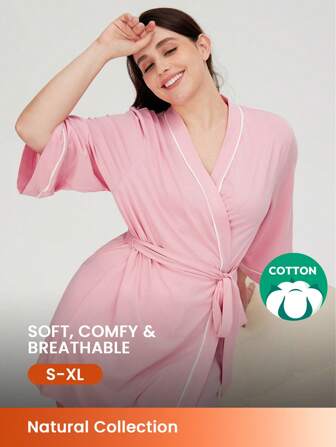 LUVLETTE Kurzer Bademantel aus Modal-Stoff für Frauen, zum Binden, rosa Baumwoll-Brautjungfern-Pyjamas, Nachthemd, Frauenbademantel