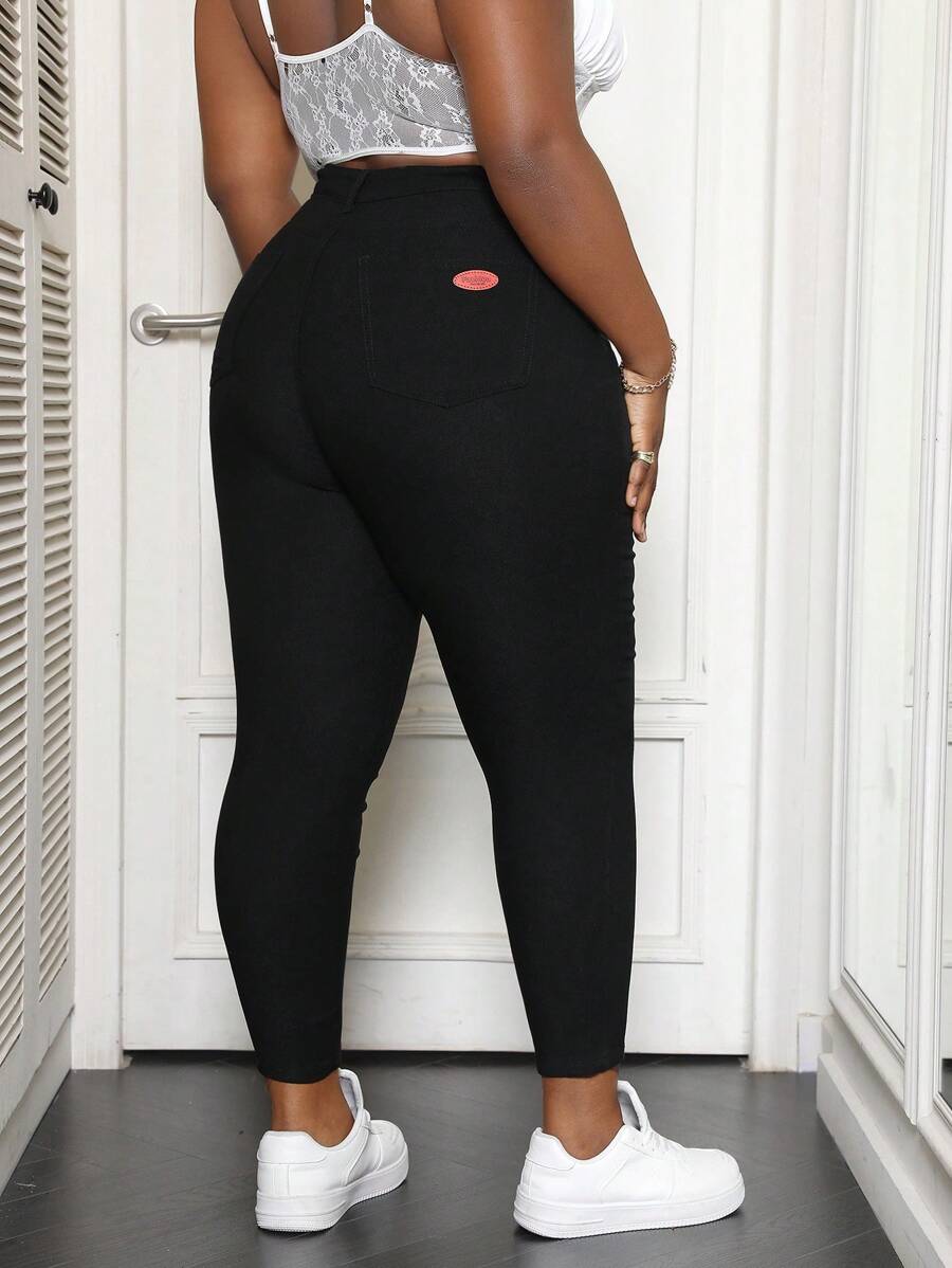 Pantalones ajustados de licra de gran extensibilidad talla grande - Negro - Ver 1