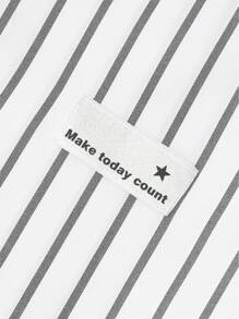 Manfinity Hypemode Men Striped Print Applique Button-Up Long Sleeve Shirt - White - View 4