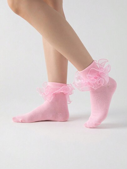 Kawaii Women's 3D Floral Lace Crew Socks