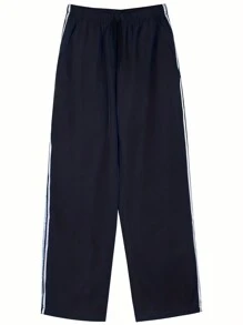 INAWLY 女士休闲侧色拼色阔腿裤，春夏 - 藏蓝色 - 查看 2