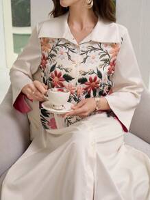 Al Najma 女士休闲印花简约日常朴素连衣裙（图案随机） - 杏色 - 查看 6