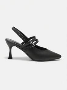 CUCCOO BIZCHIC Giày cao gót thời trang nữ, nhiều quai, hở lưng, giày cao gót, phù thủy Halloween tiệc Halloween mùa thu - màu đen - Xem 2