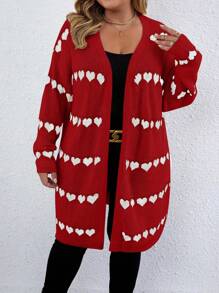 Calvaya Áo len cardigan dài tay in hình trái tim cỡ lớn cho quần áo năm mới - Đỏ - Xem 6