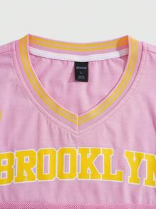 ROMWE MEN Street Life Men Color Block Printed Short Sleeve Football Jersey Style T-Shirt - Pink - View 4