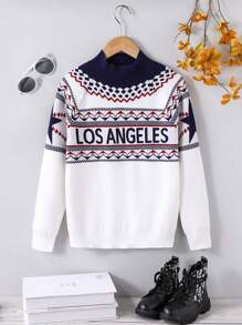 Luxurious Autumn/Winter Nordic Fair Isle Pattern Pullover Sweater For Tween Girl, College Style - White - View 1
