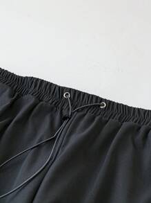 SHEIN LUNE 大码女式纯色抽绳腰部工装口袋休闲裤 - 灰色 - 查看 4