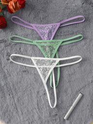 3pcs Women's Solid Color Lace Patchwork Sexy Panties