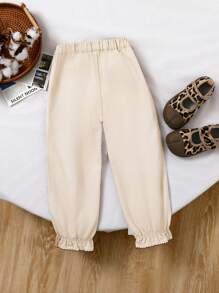 Girls Lovely Ruffled Waist Wide-Leg Relaxed Fit Jeans - Apricot - View 2