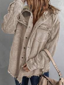 CILKOO Women's Loose Casual Utility Jacket With Pockets, Drop Shoulder Long Sleeve, Suitable For Spring And Autumn - Khaki - View 5