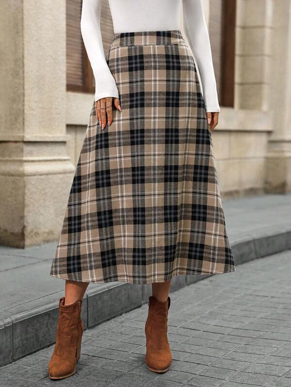 EMERY ROSE Women's Long Plaid Print Elegant Skirt