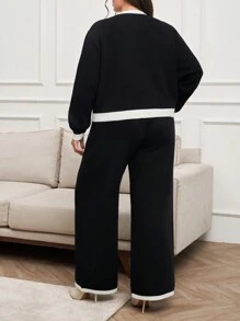 EURMUSE PLUS SIZE SPEACIAL DESGN SEATER CORDS, For Winter - Black and White - View 2