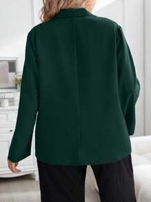 Celure Chaqueta de blazer elegante de oficina de unicolor con mangas con puño para mujeres de talla grande, primavera otoño - Verde Oscuro - Ver 2