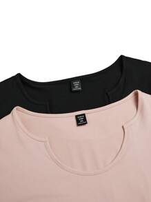 SHEIN LUNE Áo thun dài tay đơn giản màu trơn cỡ lớn cho nữ - Nhiều màu - Xem 5