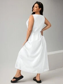 SHEIN Essnce Plus Size Women's Bowknot Waist Sleeveless Basic Fashionable Dress