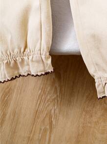 Girls Lovely Ruffled Waist Wide-Leg Relaxed Fit Jeans - Apricot - View 5