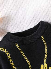 Baby Mädchen schwarzer & goldener Buchstaben Muster Rundhals Langarm Gelegenheits Jumpsuit - Schwarz - Übersicht 3