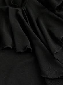 SHEIN MOD Plus Size Coffee Off Shoulder Romantic Ruffle Flare Sleeve Short Dress - Black - View 3