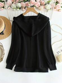 SHEIN LUNE 女式纯色长袖休闲连帽单排扣开衫，春夏