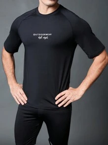 Gym Rark Boyfriend Style Men's Simple Printed Round Neck Short Sleeve Sports T-Shirt BreathableTop - Black - View 1