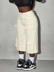 SHEIN Slayr Women's Loose High Waisted Wide Leg Jeans - Apricot - View 5