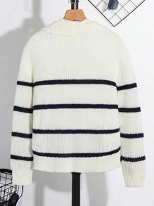Kids/Tween Boy Casual Colorblock Striped Collar Henley Long Sleeve Sweater