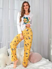 Conjunto de pijama de manga larga con estampado de pato lindo - Multicolor - Ver 4