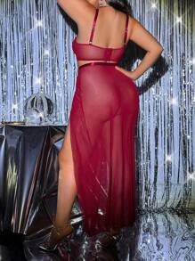 Conjunto de lencería sexy de talla grande con encaje y perlas