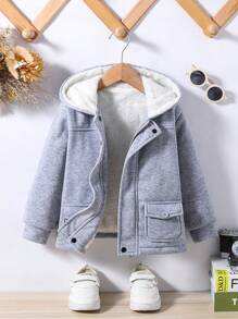 年轻女孩连帽保暖内衬厚夹克 - 灰色 - 查看 1