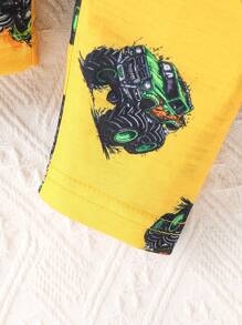 Bộ trang phục 4 món cho bé trai có in hình xe hơi hoạt hình, áo cổ tròn dài tay và quần, thời trang giản dị và thoải mái - Nhiều màu - Xem 7