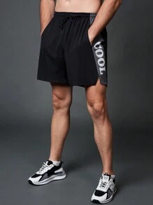 Gym Rark 男友风男士撞色印花运动短裤黑色短裤 - 黑色 - 查看 3