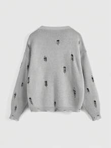 ROMWE Grunge Punk Suéter de punto con estampado de tela de araña desgastado para mujer para Halloween - Gris - Ver 4