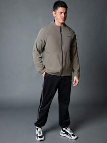 Manfinity Fitness Boyfriend Style Men's Casual Letter Print Raglan Sleeve Long Sleeve Sports Jacket, Spring & Autumn Outdoor Top Sports Jacket - Army Green - View 8