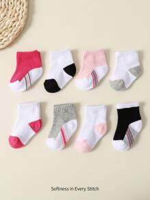 Cozy Pixies 8pairs Basic Cotton Baby Socks, Suitable For All Seasons - Multicolor - View 2