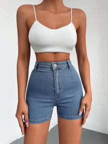 EURMUSE High Waist Denim Shorts - Blue - View 3