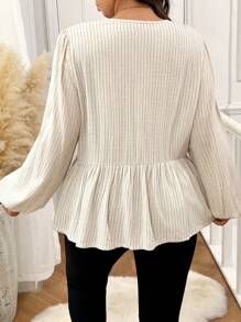 SHEIN Frenchy Áo sơ mi babydoll thắt nơ sọc cỡ lớn thường ngày - Màu be - Xem 2