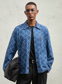 AKNOTIC Business Casual Áo sơ mi nam cổ bẻ in họa tiết kẻ caro dệt ôm vừa vặn, thường ngày, dành cho mùa thu đông - Màu be - Xem 4