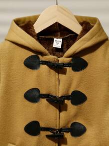 SHEIN Kids/Young Boy Casual Hooded Fuzzy Lined Warm Outerwear Jacket Suitable For School, Garden, Beach, Birthday, Spring/Summer/Autumn/Winter