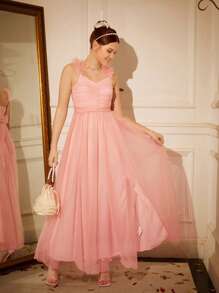 SHEIN Hochwertiges Cocktail-Kleid für Teenager Mädchen mit einem Schulter und Schlitz, geeignet für Blumenmädchen, Hochzeit, Party, Aufführung, passend für Weihnachten, Halloween, Erntedankfest - Pink - Übersicht 6
