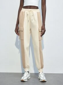 Maija Pantalon de survêtement décontracté à cordon de serrage bicolore pour femmes - Kaki - Voir 5