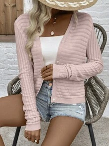 SHEIN LUNE Áo len cardigan dài tay rộng màu trơn thường ngày cho nữ, mùa xuân và mùa thu - Hồng - Xem 7